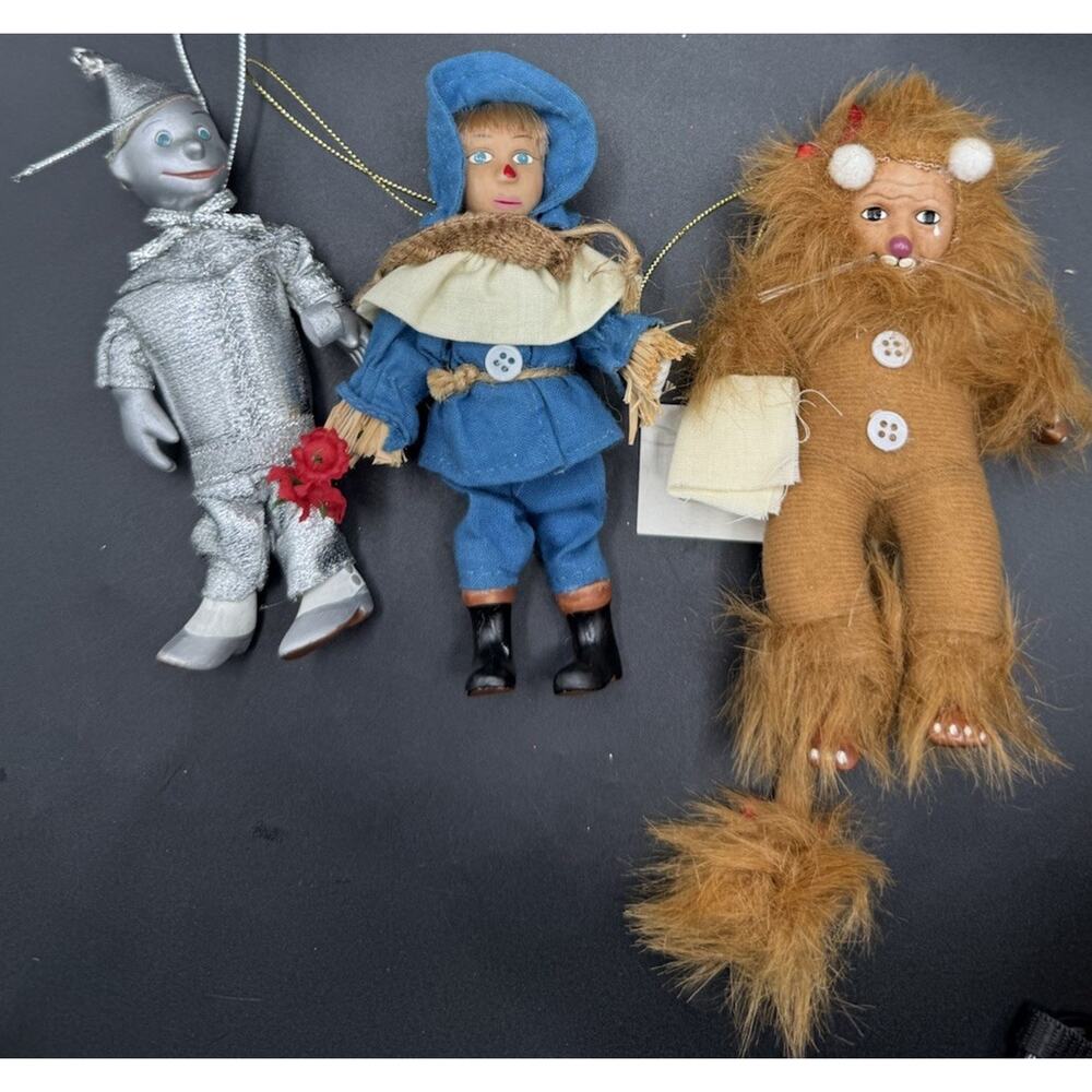 Cute Wizard Of Oz Set Of 3 Porcelain & Fabric Doll Ornaments By Kurt Adler- LO18